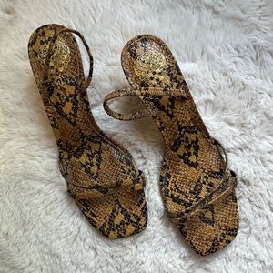 Vince Camuto Brown Snake Print Strappy Heels